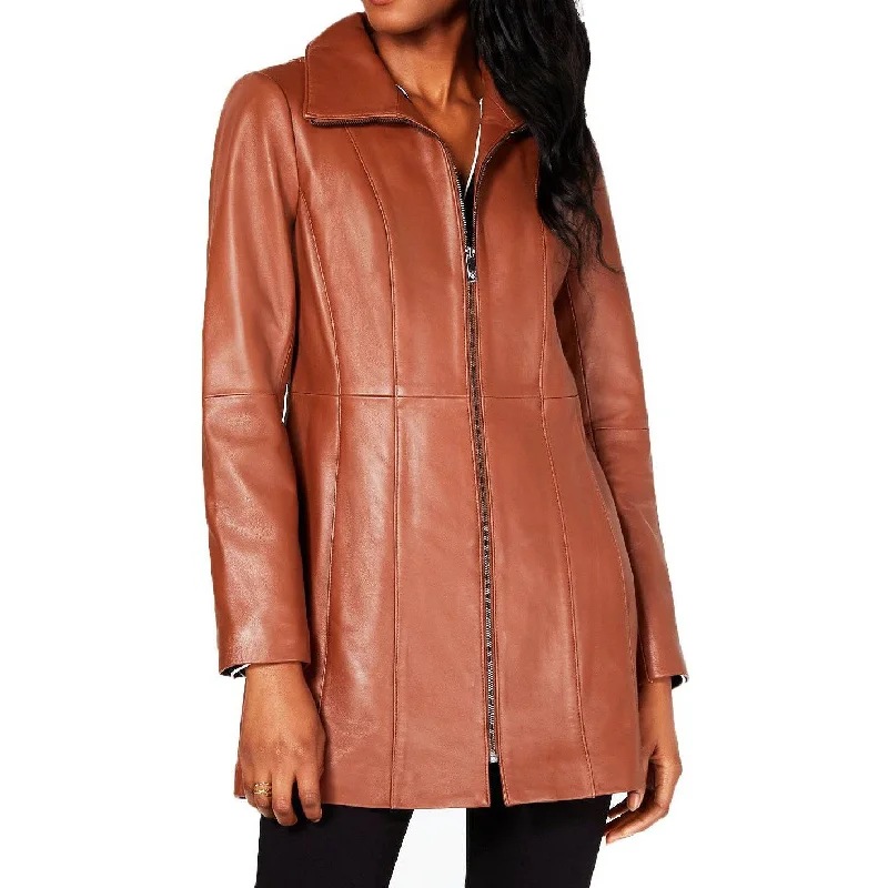 Anne Klein Women's Stand-Collar Lamb Leather Walker Coat