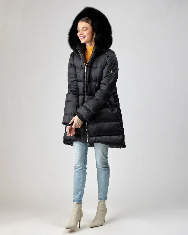 Après-Ski High-Low Jacket with Detachable Fox Hood Trim