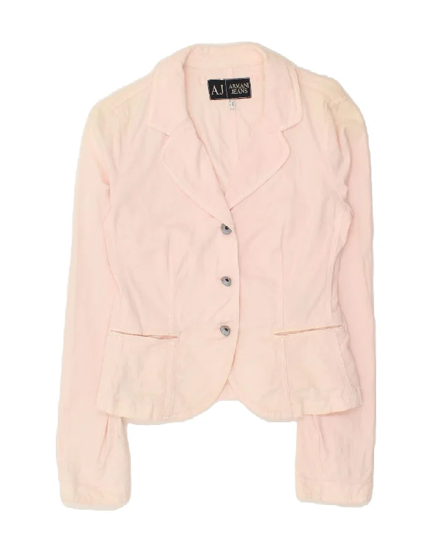 ARMANI JEANS Womens 3 Button Blazer Jacket UK 12 Medium Pink Cotton