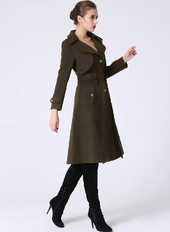 Army Green Military trench Coat 1053#