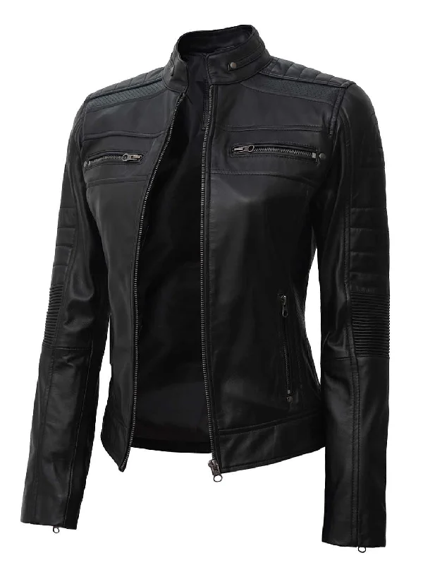 Womens Black Cafe Racer Leather Jacket