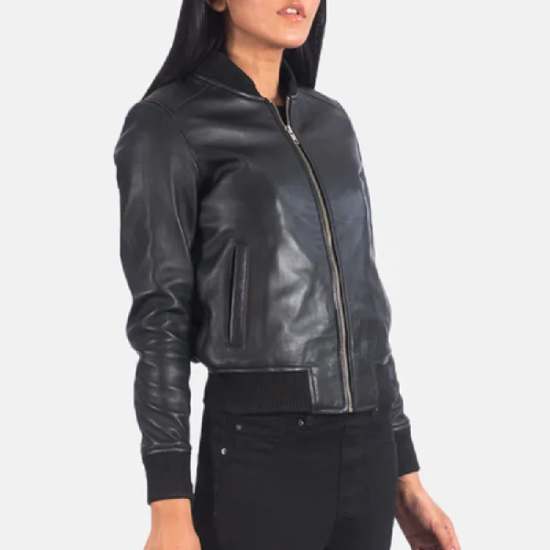 Black Bliss Bomber Leather Jacket