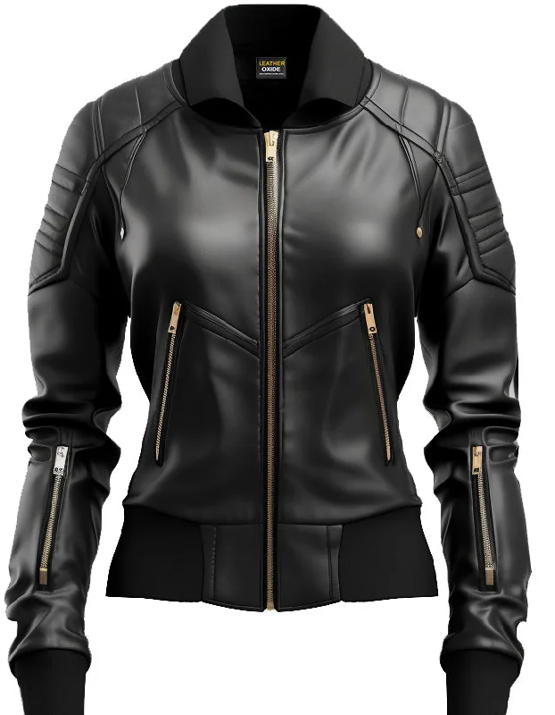 Black Leather Jacket Bomber Style