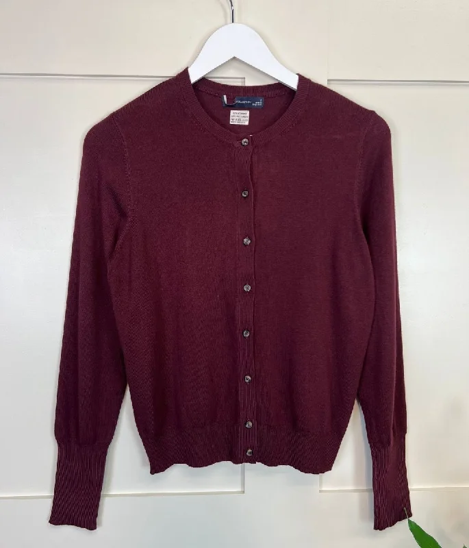 Burgundy Classic Round Neck Cardigan