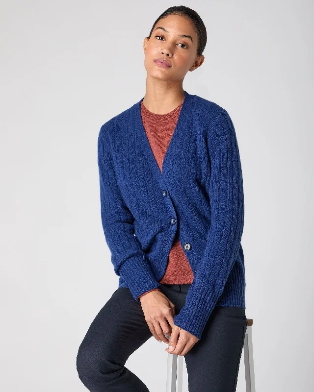 Women's Clara Cable V Neck Cashmere Cardigan French Blue