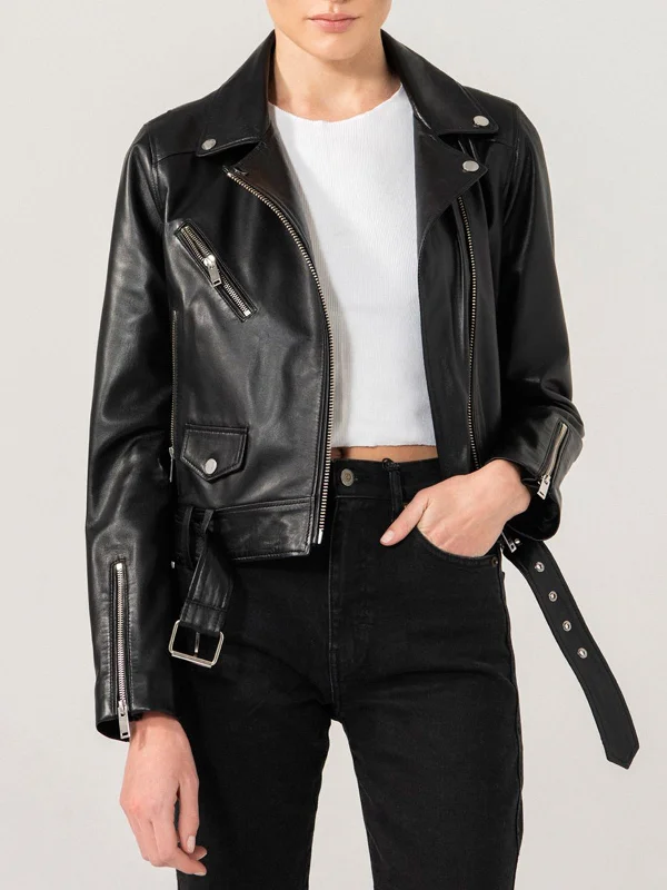 Cindy Women Biker Black Leather Jacket