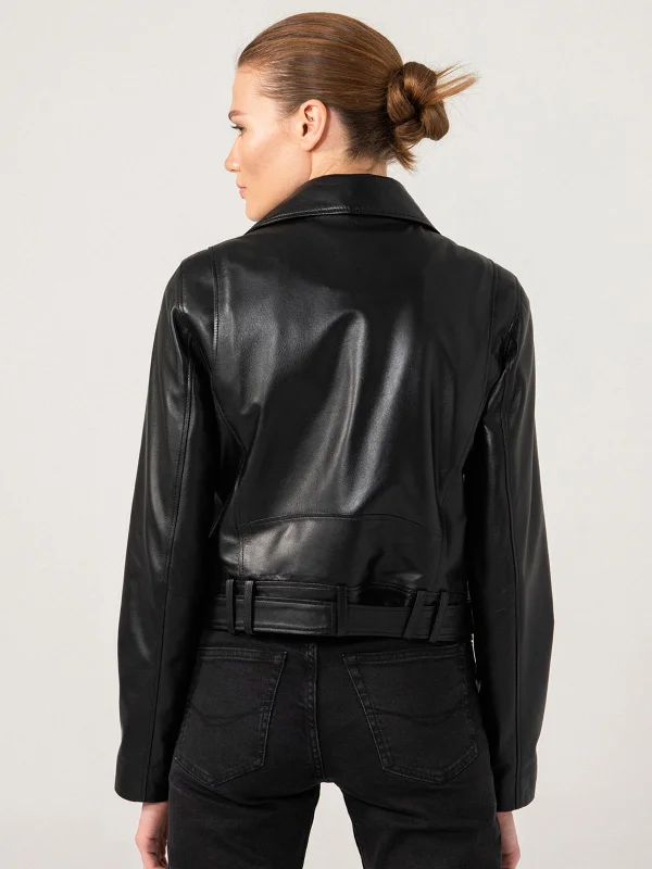 Cindy Women Biker Black Leather Jacket