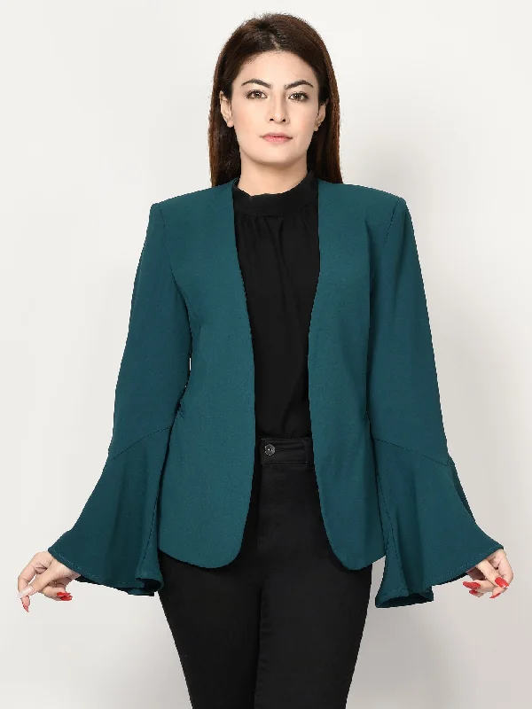 Ruffle Sleeved Coat - Teal