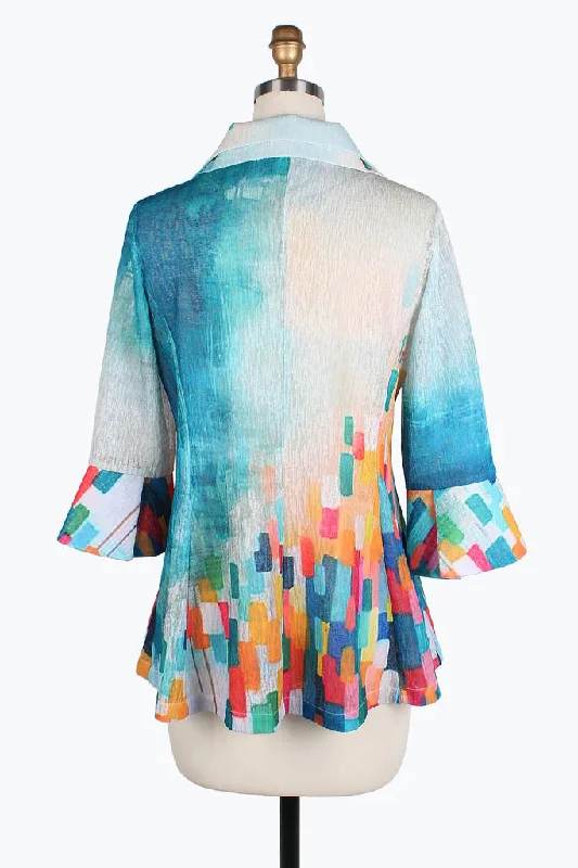 Damee Watercolor art double collar jacket 4811-Blu