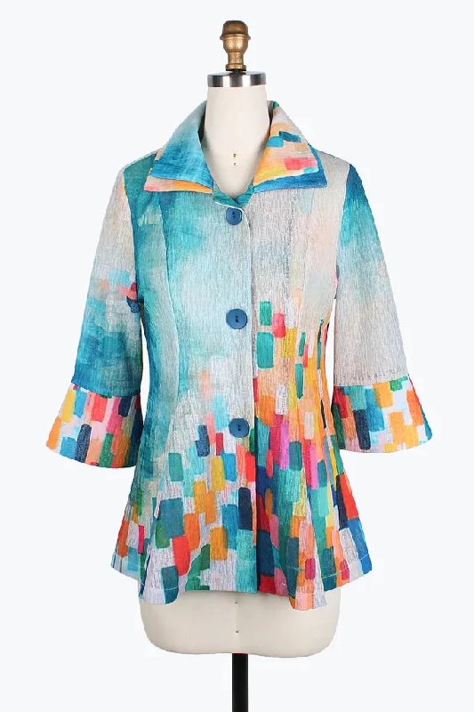 Damee Watercolor art double collar jacket 4811-Blu