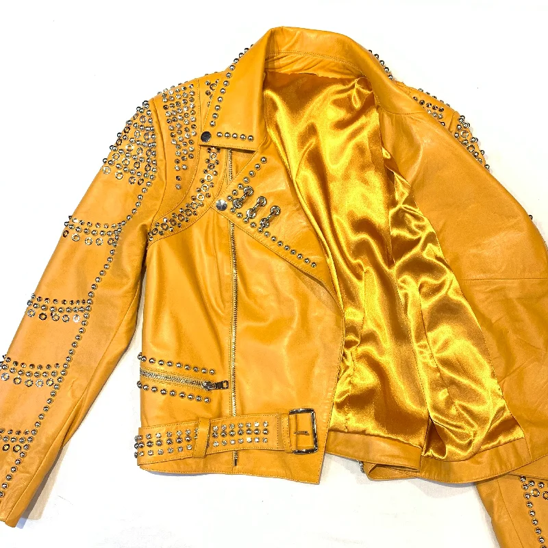 Daniels Leather Ladies Canary Yellow Biker Jacket