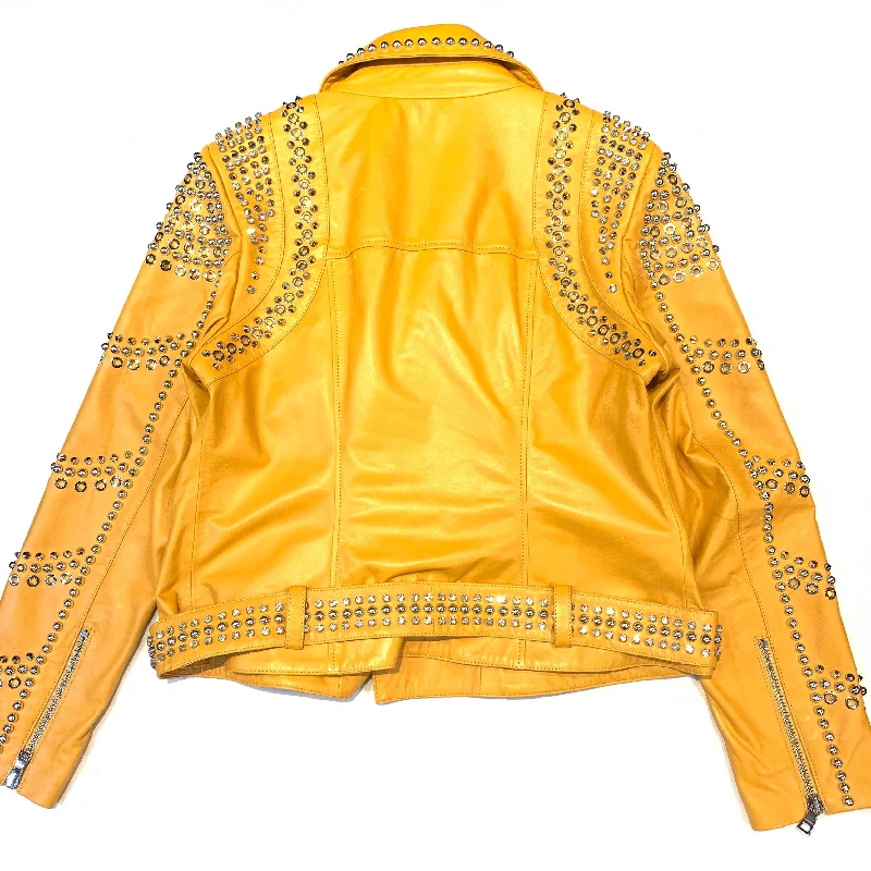 Daniels Leather Ladies Canary Yellow Biker Jacket