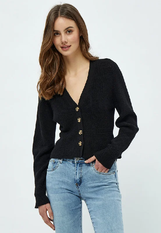 Dita Peplum Cardigan - Black