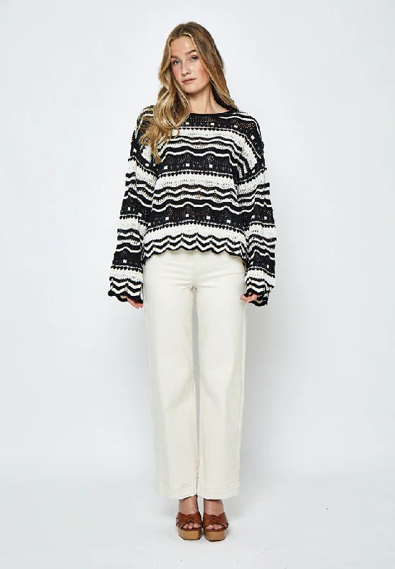 DSIne GRS Crop Knit Pullover - Black Stripe