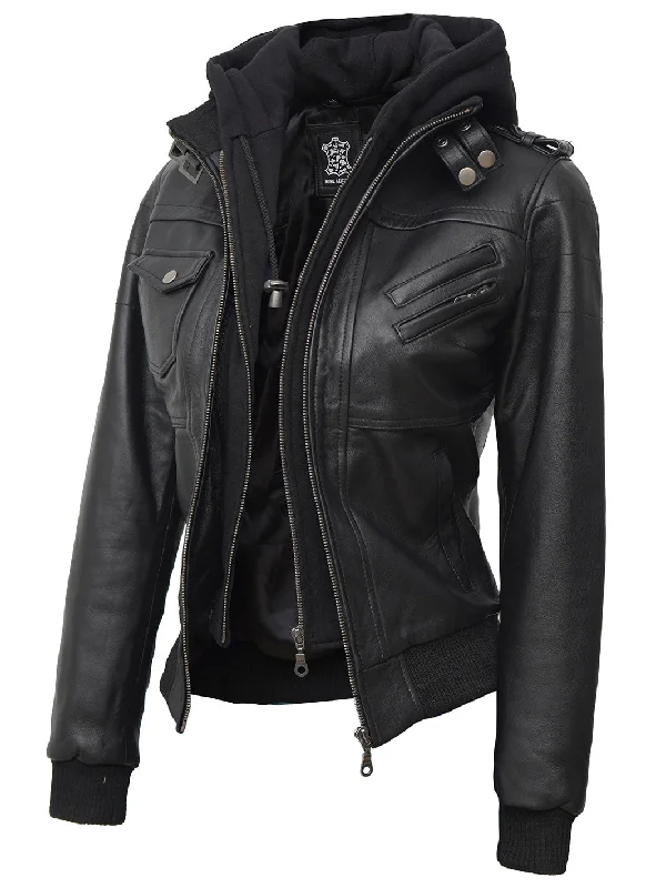 Edinburgh Womens Black Bomber Leather Jacket