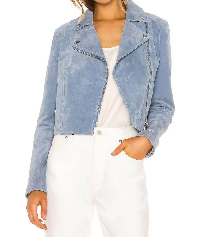 Elaine Suede Jacket With Belt In Cerulean