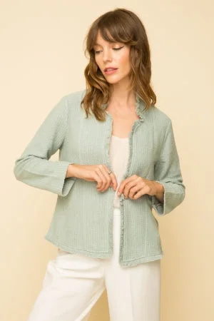 Fringed Edge Crop Boucle Terry Jacket