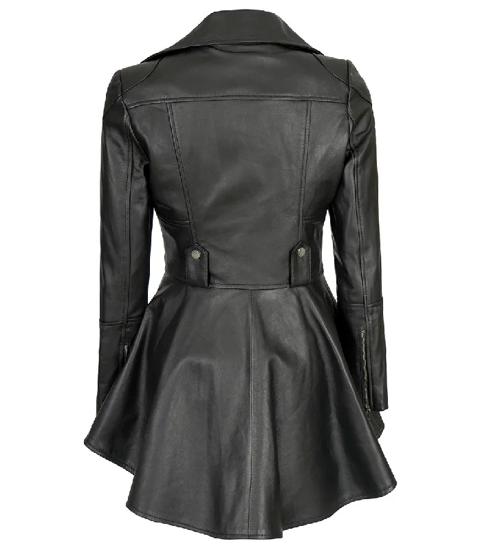 Gonzalez Women’s Black Asymmetrical Peplum Leather Jacket