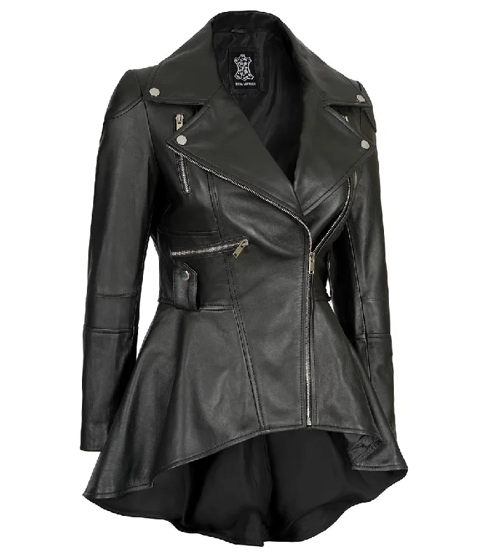 Gonzalez Women’s Black Asymmetrical Peplum Leather Jacket