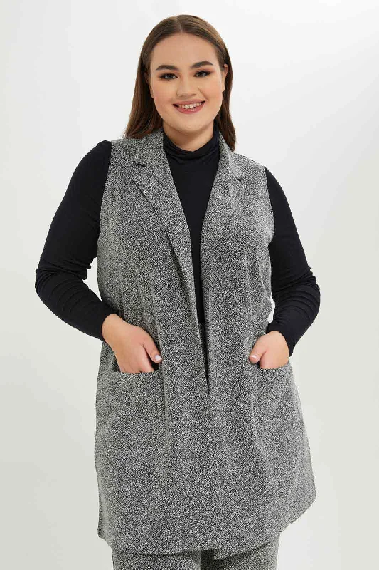 Women Grey Jacquard Long Jacket