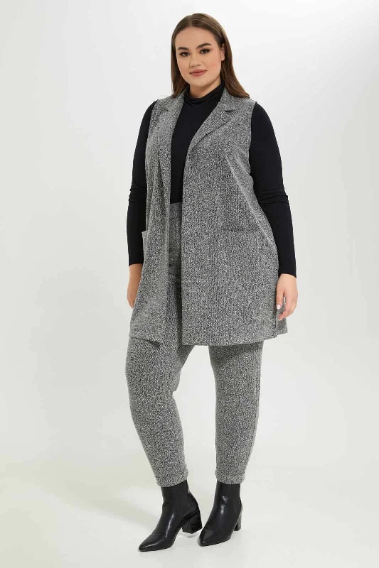 Women Grey Jacquard Long Jacket