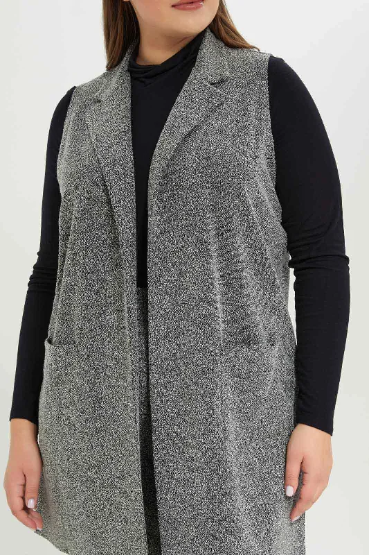 Women Grey Jacquard Long Jacket