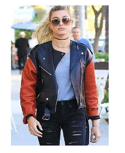 Hailey Baldwin Belted Leather Jacket