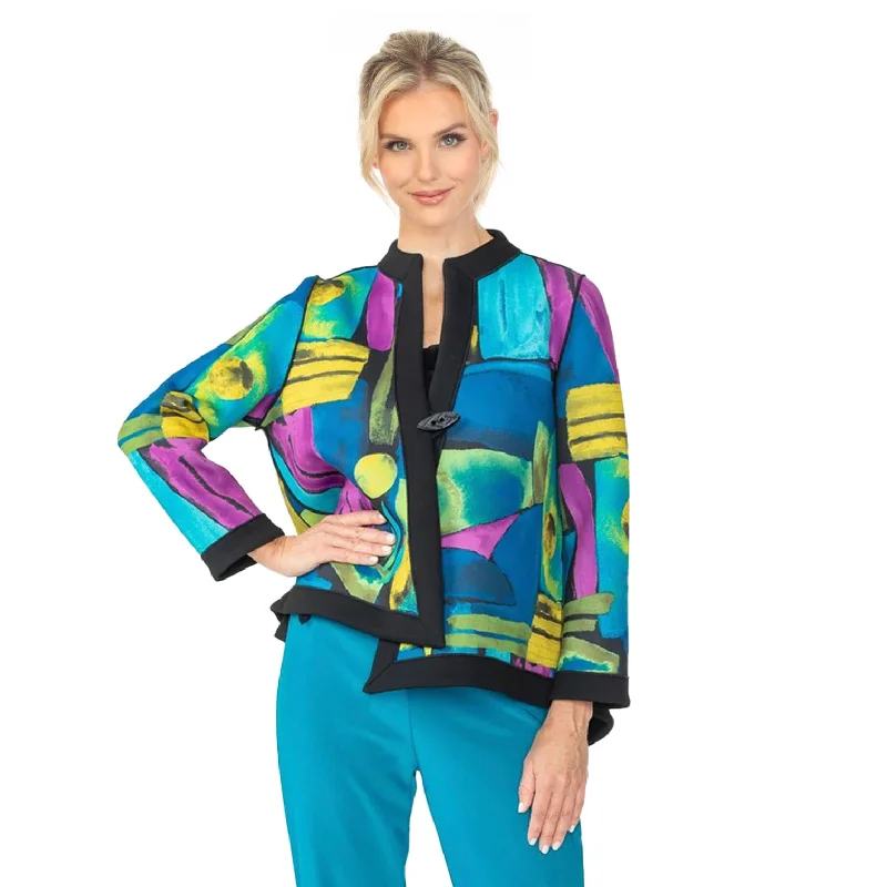 IC Collection Mosaic Asymmetric Jacket in Blue - 6696J- BLU