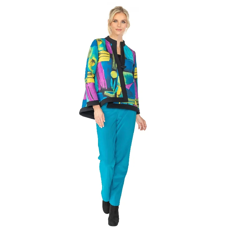 IC Collection Mosaic Asymmetric Jacket in Blue - 6696J- BLU