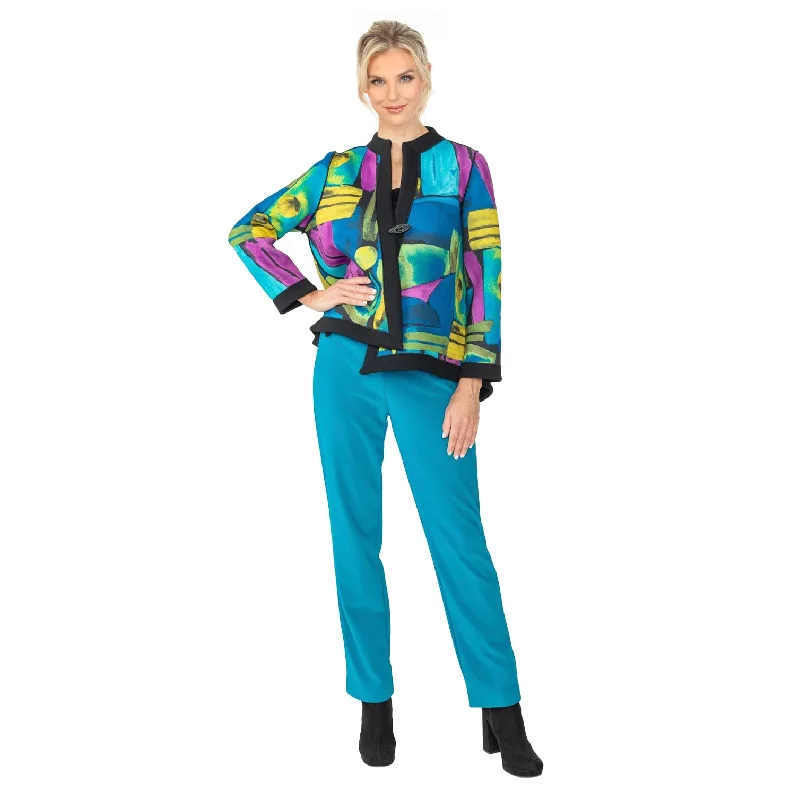 IC Collection Mosaic Asymmetric Jacket in Blue - 6696J- BLU