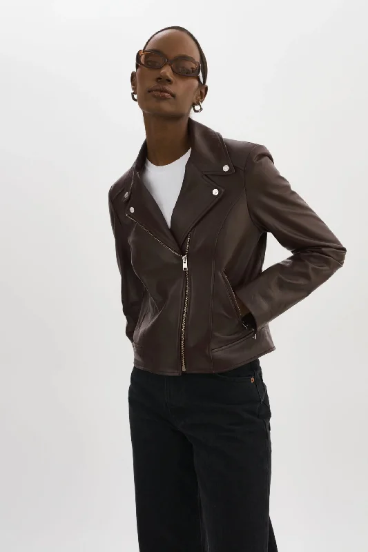 Kelsey Leather Biker Jacket - Mahogany