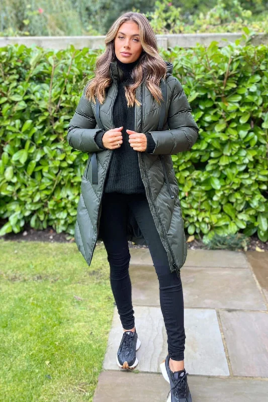 Khaki Long-Line Padded Coat