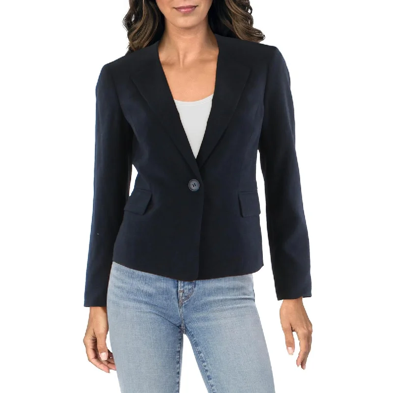 Le Suit Womens Petites Woven Textured One-Button Blazer