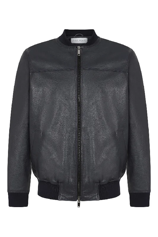 Leather Bomber | Navy Leather