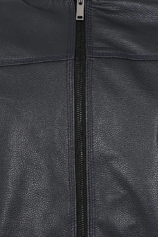 Leather Bomber | Navy Leather