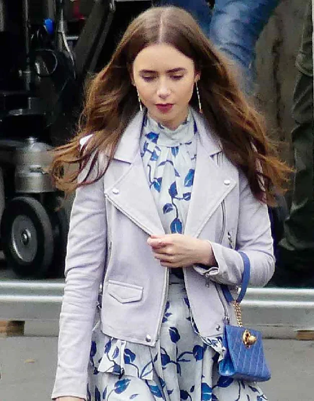 Lily Collins Emily in Paris Leather Jacket