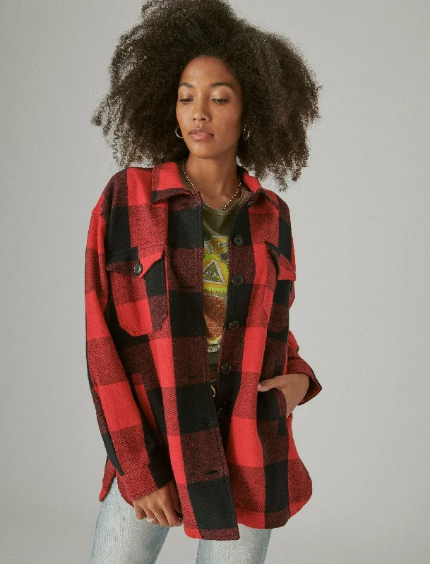 Lucky Brand Women's Plaid Oversized Shirt Jacket