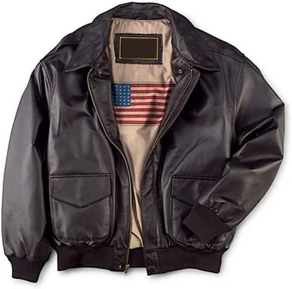 Men Air Force A-2 Brown Leather Flight Bomber Jacket