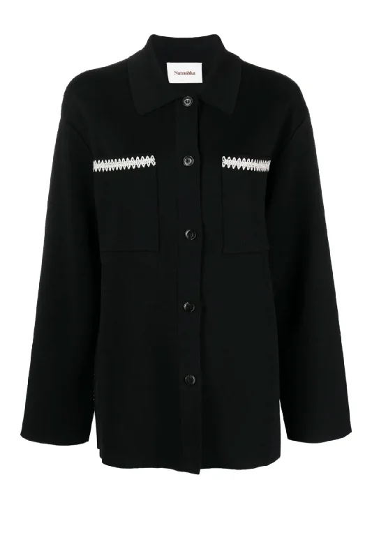 Nanushka Silvia Crochet Overshirt - Black/ Cream