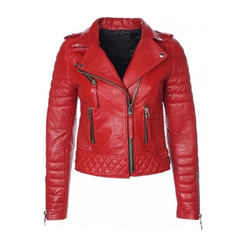 New Red RAF B3 Sheepskin Biker Leather Jacket For Women