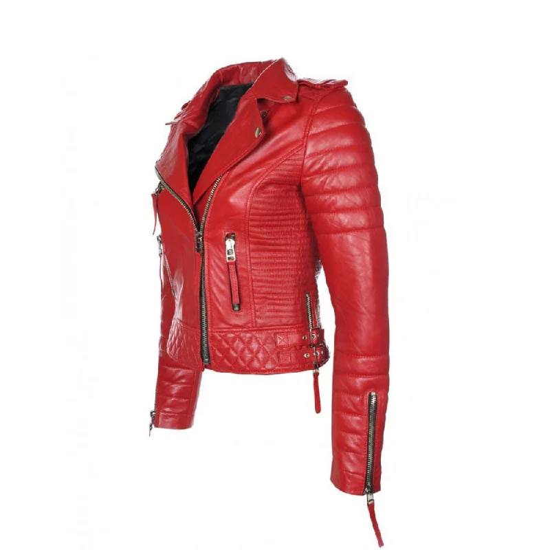 New Red RAF B3 Sheepskin Biker Leather Jacket For Women