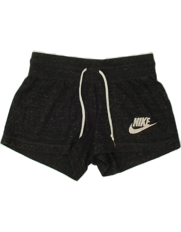 NIKE Womens Graphic Sport Shorts UK 10 Small Grey Cotton