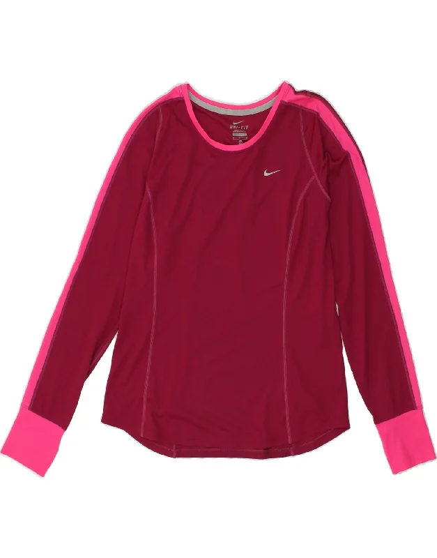 NIKE Womens Top Long Sleeve UK 14 Medium Burgundy Polyester