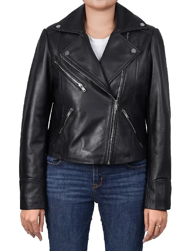 Ninfa Relax Fit Black Biker Leather Jacket