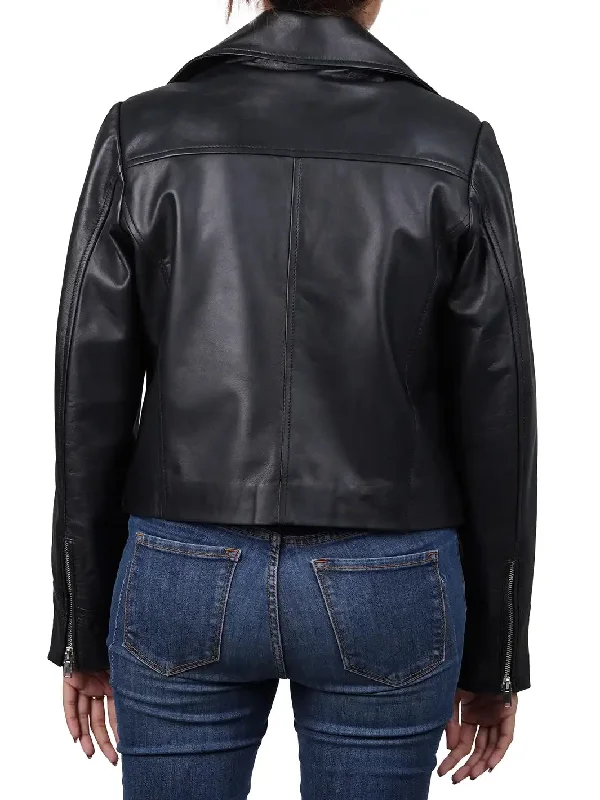 Ninfa Relax Fit Black Biker Leather Jacket