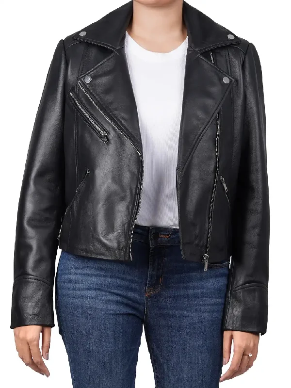 Ninfa Relax Fit Black Biker Leather Jacket