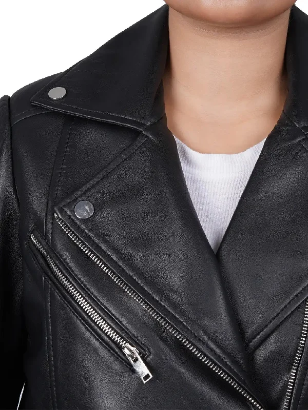 Ninfa Relax Fit Black Biker Leather Jacket