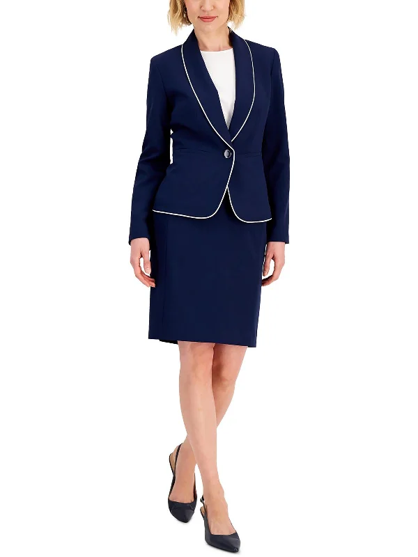 Petites Womens Piping Business Skirt Suit