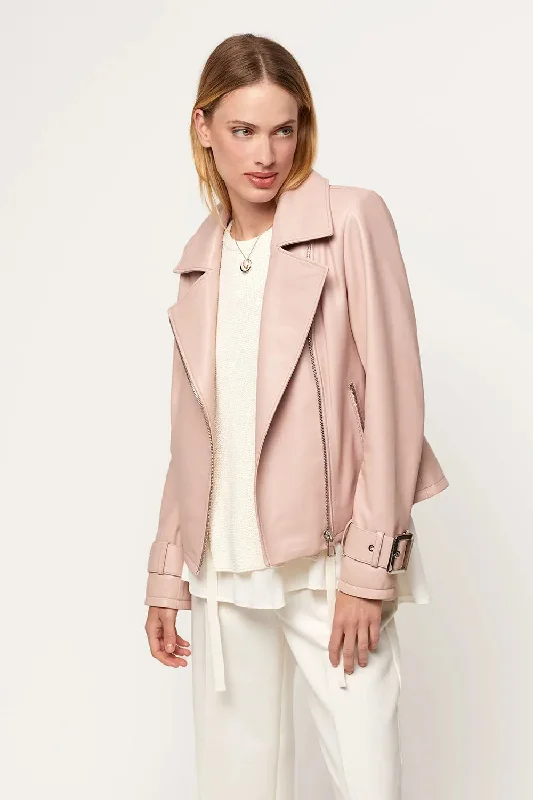 Pink leather biker jacket