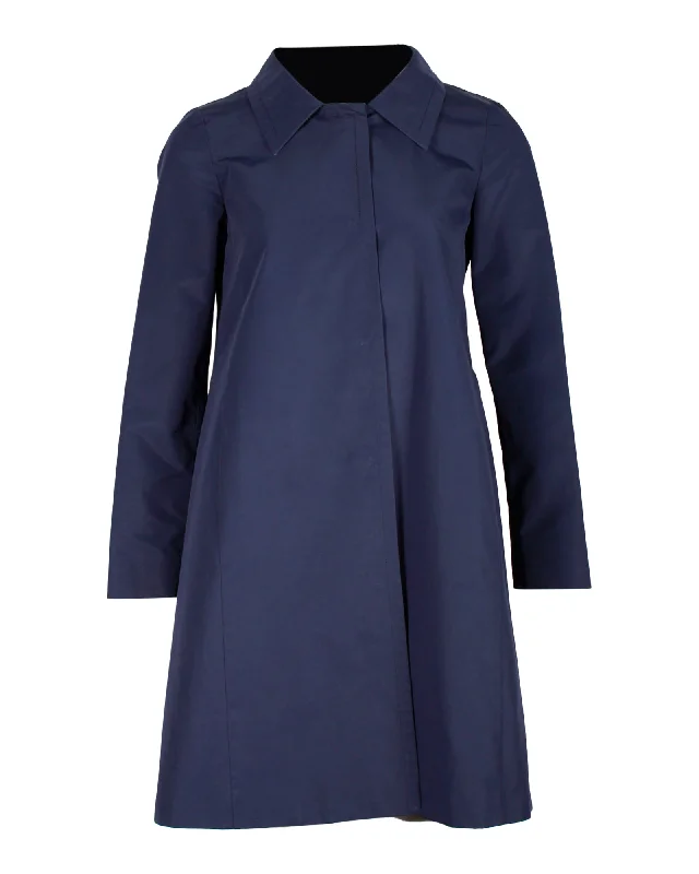 Prada Tie Back Overcoat in Blue Cotton